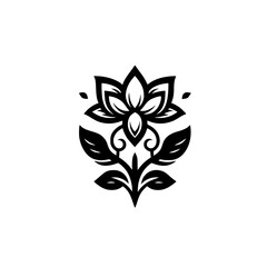 Elegant Black & White Lotus Blossom Illustration, Minimalist Design