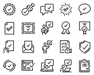 Simple Set of Approve Related Vector Line Icons. Contains such Icons as Inspector, Stamp, Check List and more black