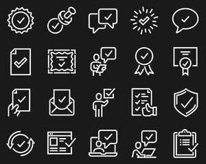 Simple Set of Approve Related Vector Line Icons. Contains such Icons as Inspector, Stamp, Check List and more white