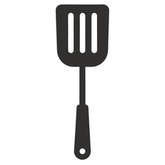Black Silhouette Slotted Spatula Kitchen Utensil Icon on White Background
