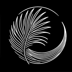 Single Line Outline Palm Leaf Design on Black Background, single line outline vector  