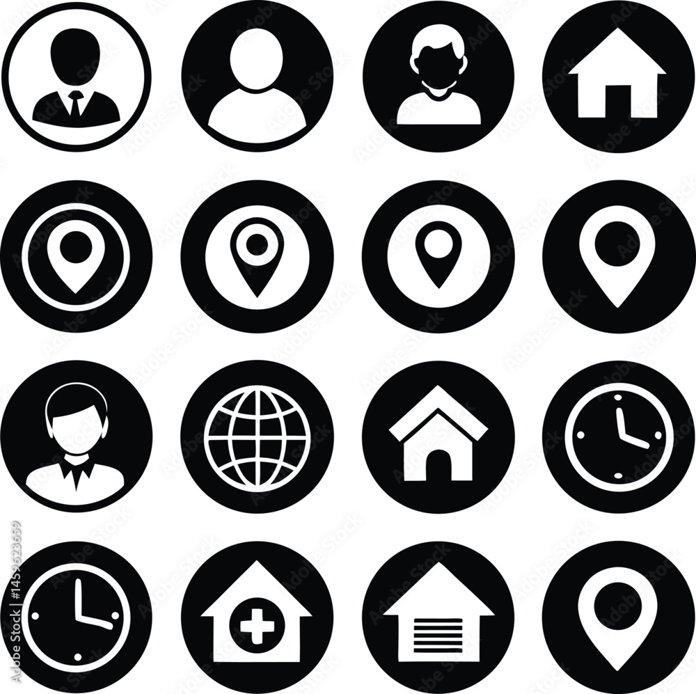 Poster set of web icons with various black circle and arrow design symbols for internet business illustrati