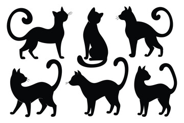 Stylized Cat Silhouette Vector Set – Feline Poses and Tail Icons