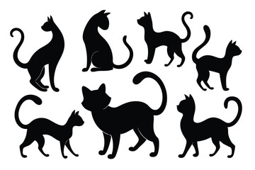 Stylized Cat Silhouette Vector Set – Feline Poses and Tail Icons