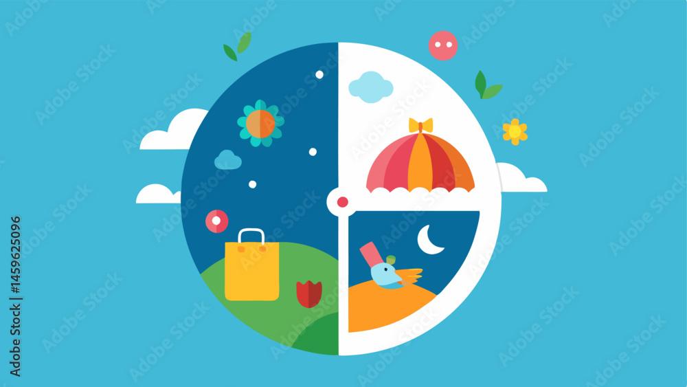 Poster planetary clock a clock where one half shows natures cycles with flowers and animals while the other