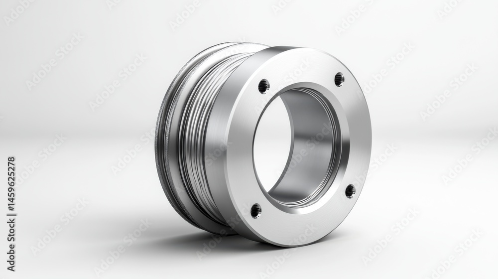Poster metallic industrial component with smooth surface and precision features