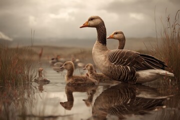  Pair Geese With Their