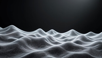 Fototapeta premium Abstract digital landscape of interconnected points in grayscale.