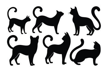 Stylized Cat Silhouette Vector Set – Feline Poses and Tail Icons