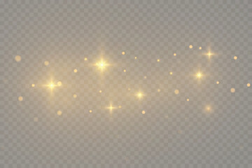 Yellow dust sparks, golden stars, bokeh gold light