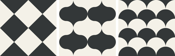 Vector seamless patterns of damask mesh, checkerboard mesh, scale mesh. Simple shapes wallpapers for textile design, scrapbooking, paper, wrapping.