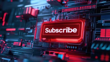 Futuristic Digital Background with Neon Subscribe Button in Red Glow for Online Content Engagement and Marketing Strategies 4k video footage - Powered by Adobe