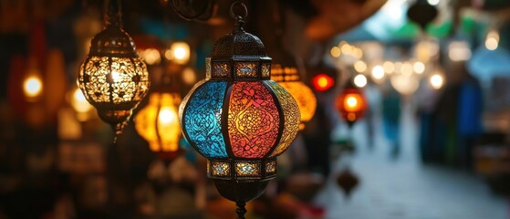 Enchanted Night Market: Colorful Lanterns Illuminate the Evening