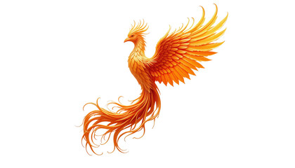 Obraz premium Phoenix Firebird. Elegant Orange Bird Rising on White Background Art