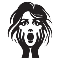 Emotion-packed Shocked Face silhouette, clear surprise – Shocked Face illustration – Minimalist Shocked Face vector – Shocked Silhouette

