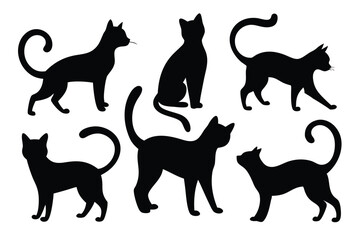 Elegant Cat Silhouette Poses – Feline Vector Icons and Shapes