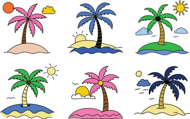 Obraz premium Set of palm trees drawing vector illustration on white background.