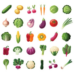 Set of Fresh Colorful Vegetables – Vector Illustration Collection on White Background