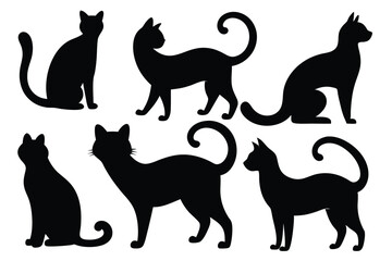 Elegant Cat Silhouette Poses – Feline Vector Icons and Shapes