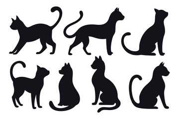 Feline Silhouette Set – Cat Poses and Tail Vector Collection