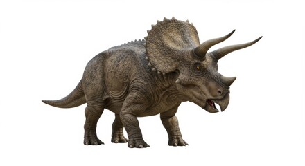 Majestic Triceratops Dinosaur Roaming in Prehistoric Era, A Detailed 3D Rendering of Extinct Herbivore with Horns and Bony Frill, Paleontology and Wildlife