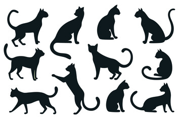 Black Cat Silhouette Set – Various Poses and Expressions Vector Collection
