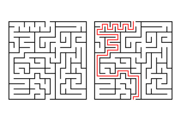Square maze, simple logic game with labyrinths way.