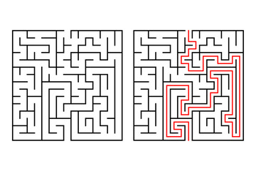 Square maze, simple logic game with labyrinths way.