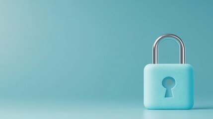 Fototapeta premium Modern pastel lock on a turquoise background representing security concept