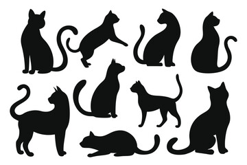 Cute Cat Silhouette Collection – Elegant Feline Shapes Vector Pack