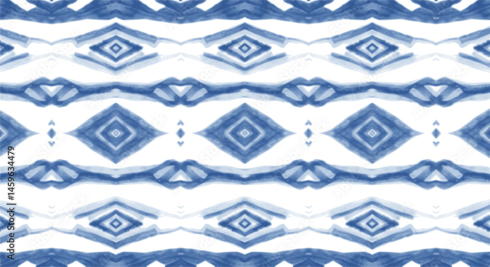 Poster vector blue shibori diamond and triangle stripes abstract horizontal border pattern. suitable for po
