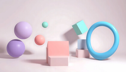 Colorful 3D Spheres in Smooth Pastel Interior