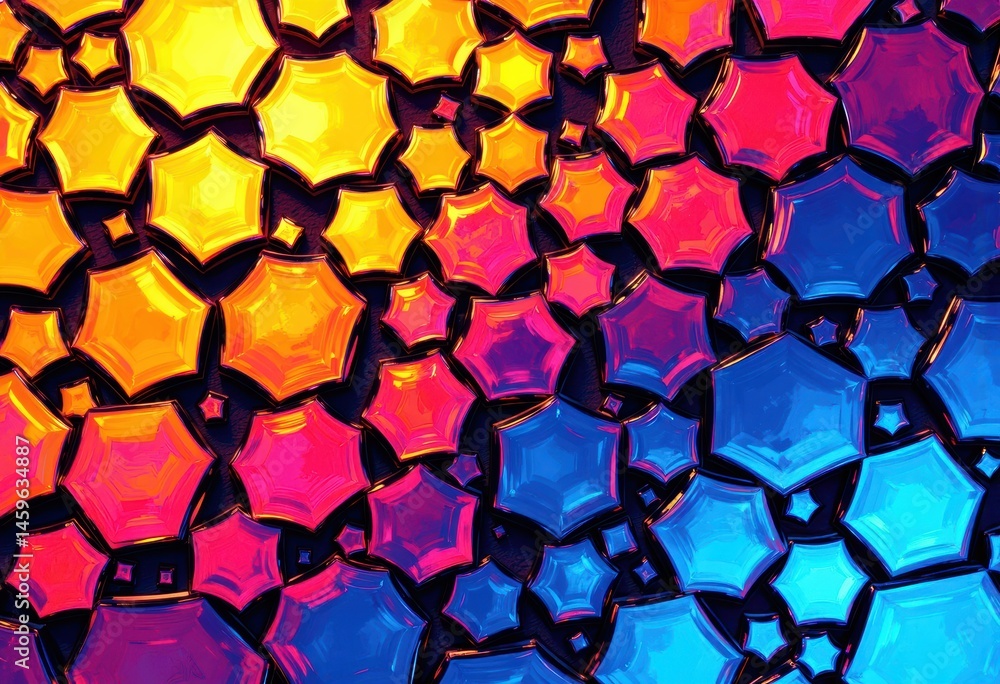 Poster colorful star-shaped patterns creating a vibrant abstract background
