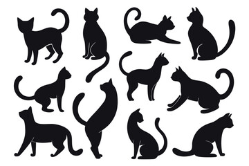 Cute Cat Silhouette Collection – Elegant Feline Shapes Vector Pack
