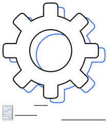 Large gear with thin outlines suggesting functionality, efficiency, and mechanical systems. Small report sheet symbolizes data, analytics, and strategic planning. Ideal for automation, engineering