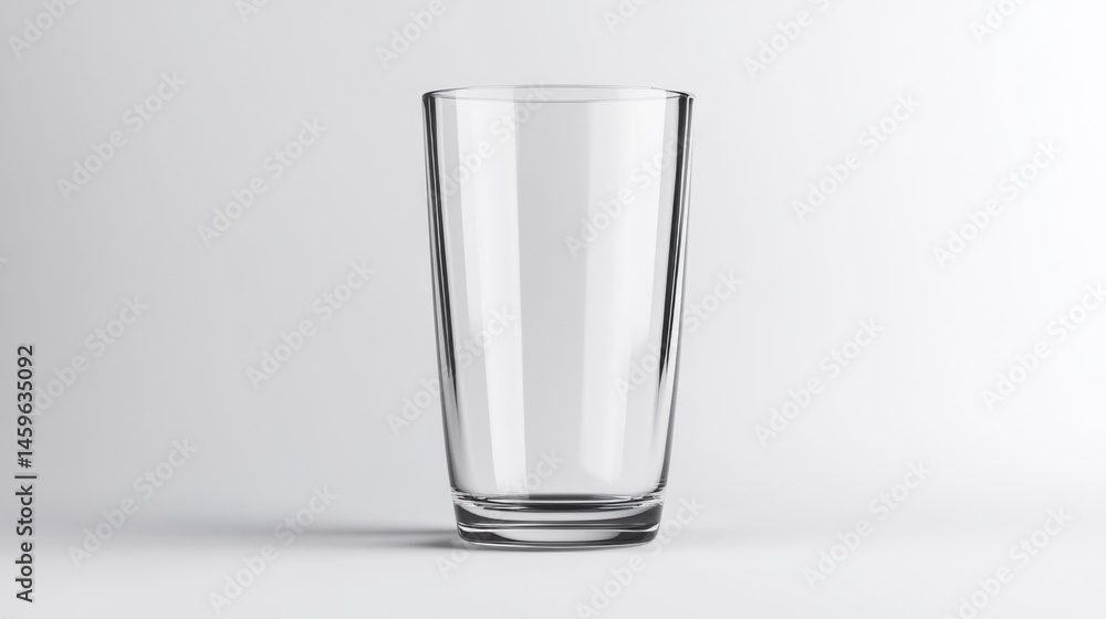 Poster transparent glass container on light background with subtle shadowing