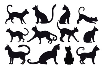 Cute Cat Silhouette Collection – Elegant Feline Shapes Vector Pack