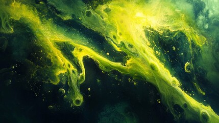 Abstract Yellow and Green Fluid Swirl Texture Background