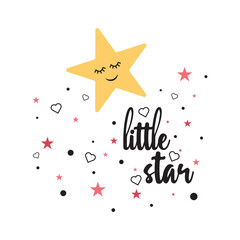 Seamless childish pattern with little star in pink sky. Cute vector texture for kids bedding, fabric, wallpaper, wrapping paper, textile, t-shirt print eps10