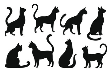 Cute Cat Silhouette Collection – Elegant Feline Shapes Vector Pack