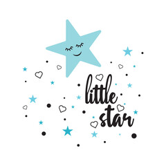 Seamless childish pattern with little star in pink sky. Cute vector texture for kids bedding, fabric, wallpaper, wrapping paper, textile, t-shirt print eps10