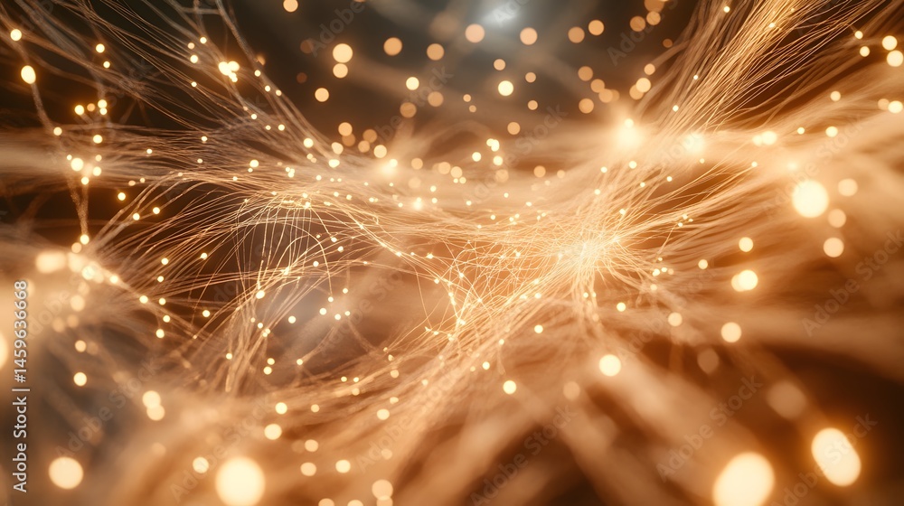 Poster abstract digital network design with glowing particles.