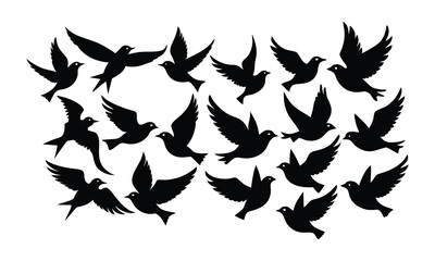 Elegant Bird Silhouettes, Bird Silhouettes Vector Set, Flying Birds Vector Pack