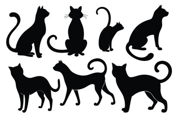 Cat Silhouette Vector Set – Stylish Black Cat Shapes for Design