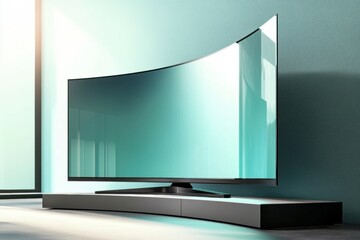 Fototapeta premium Smart TV Mockup with Green Screen, Mixed Digital 3D Illustration, and Matte blank empty screen
