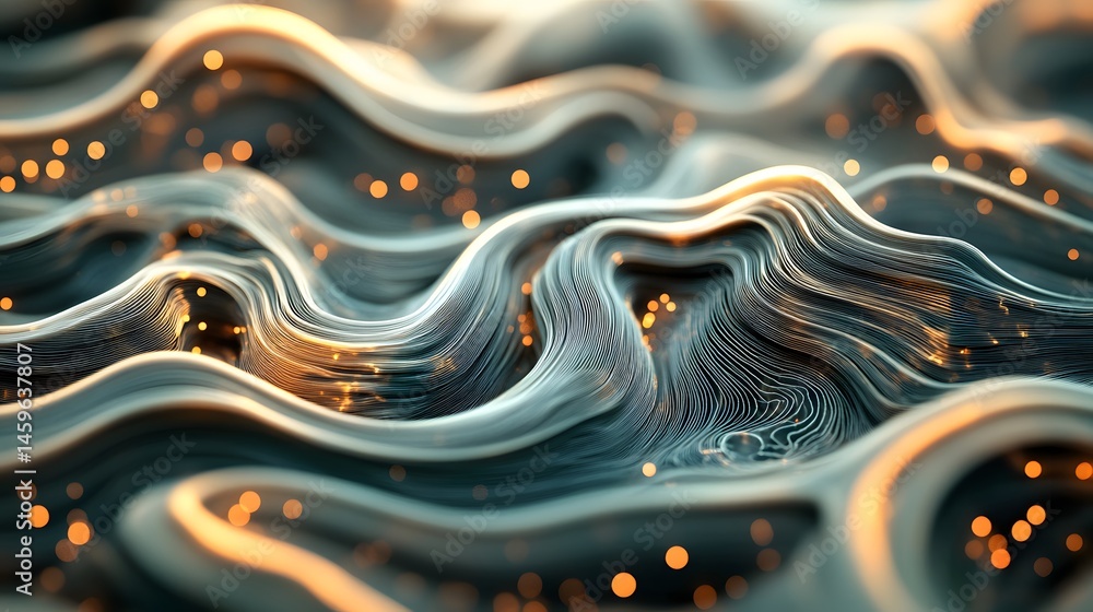 Poster abstract wavy textured surface with glowing points.