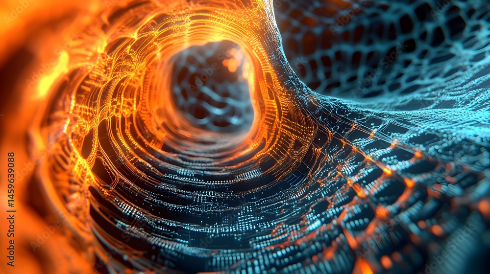 Poster intricate, glowing tunnel of abstract patterns.