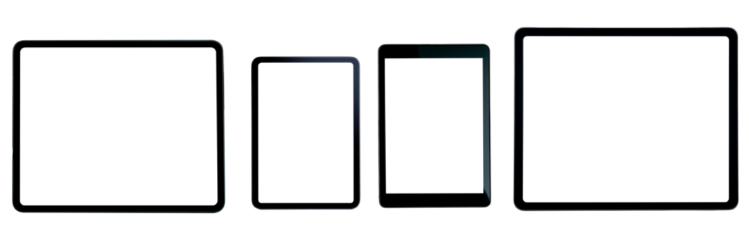 Set of digital tablet with white screen, isolated from a white background. Front view