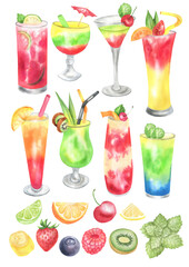 Watercolor set of cocktails