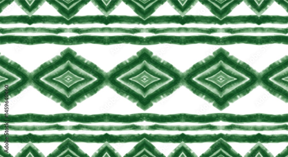 Poster vector green shibori diamond and triangle stripes abstract horizontal border pattern. suitable for p